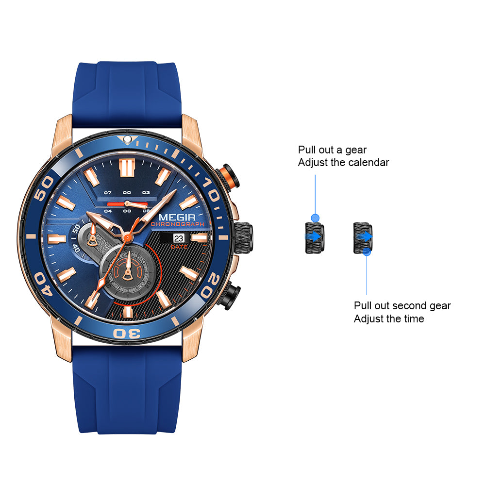 MEGIR Luxury Military Watches for Men Fashion Sport Quartz Wristwatch Waterproof Silicone Band Male Clock Chronograph with Date 2224