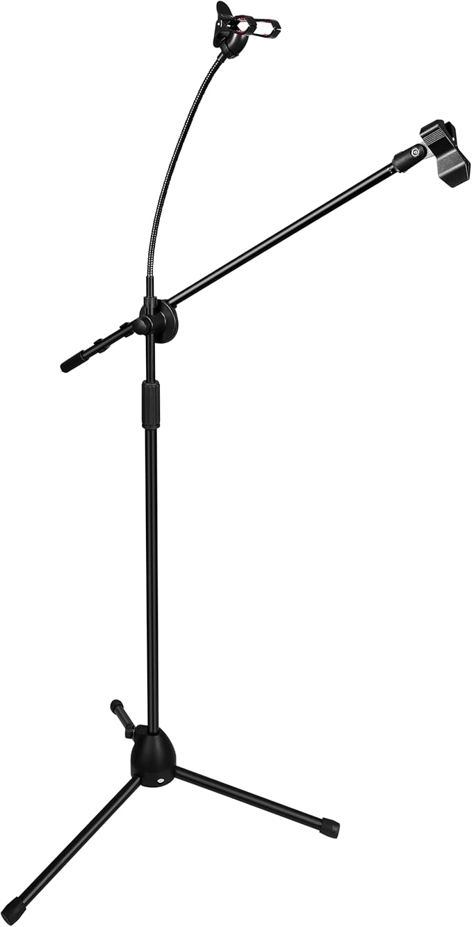 Adjustable Mic Stand with Boom Arm & Phone Holder