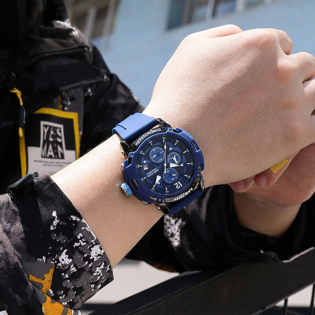 MEGIR Fashion Military Watch for Men Silicone Strap Sport Quartz Chronograph Waterproof Male Clock Wristwatch Reloj Hombre 2208
